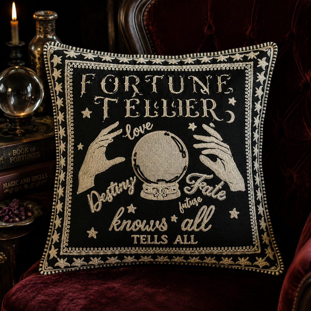 Bourbon St. Apothecary Fortune Teller Crewel Embroidered Pillow Cover Halloween